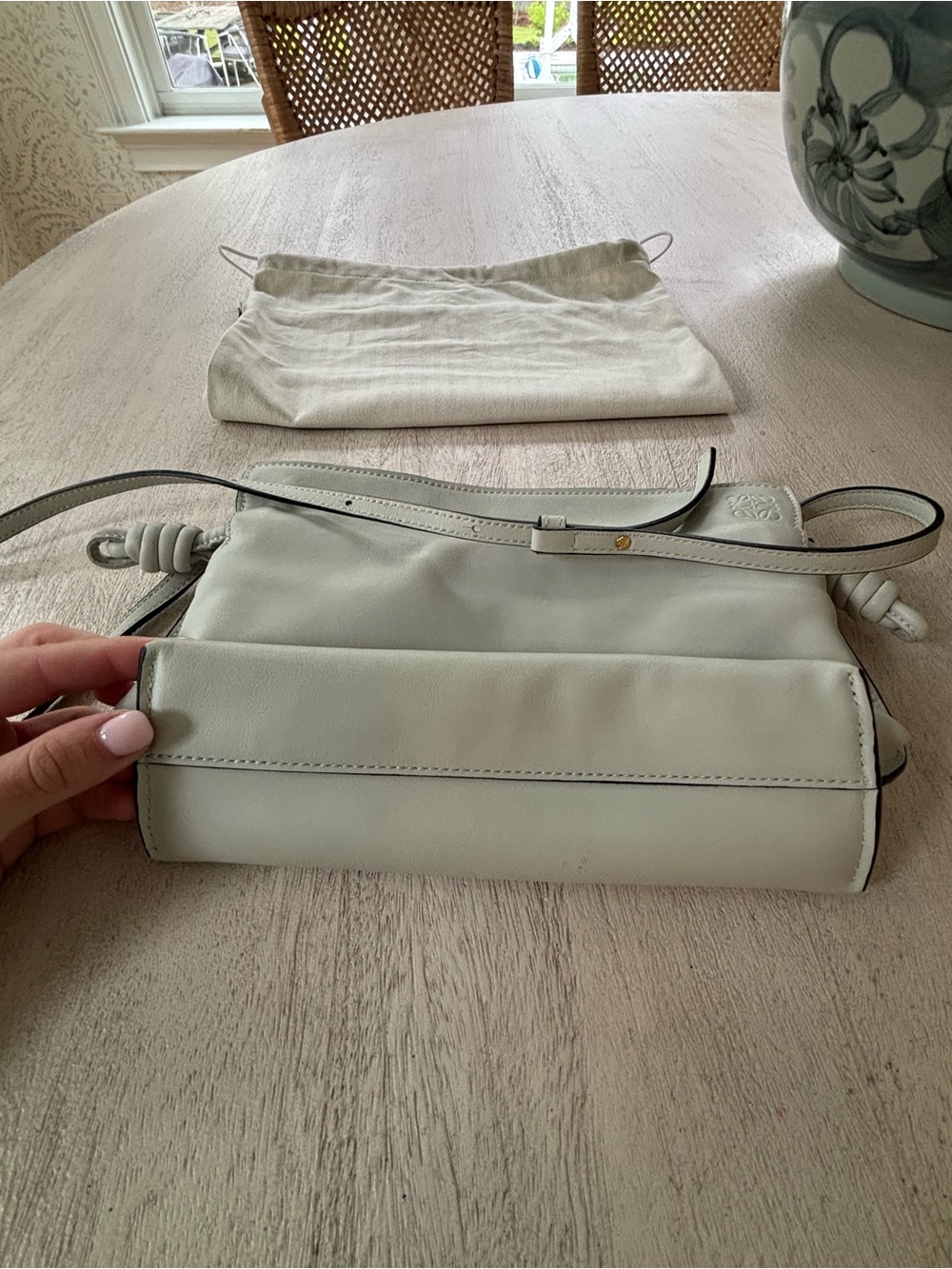 Loewe Mini Flamenco Light Celadon/grey/mint Leather Knot Clutch - Picture 9 of 10